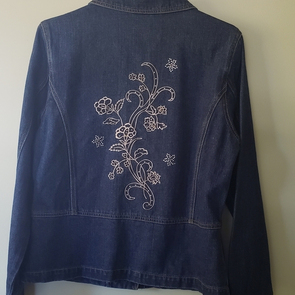 🫖2/$20 Christopher and Banks Button-Up Jean Jacket w/ Embroidery - Picture 2 of 7